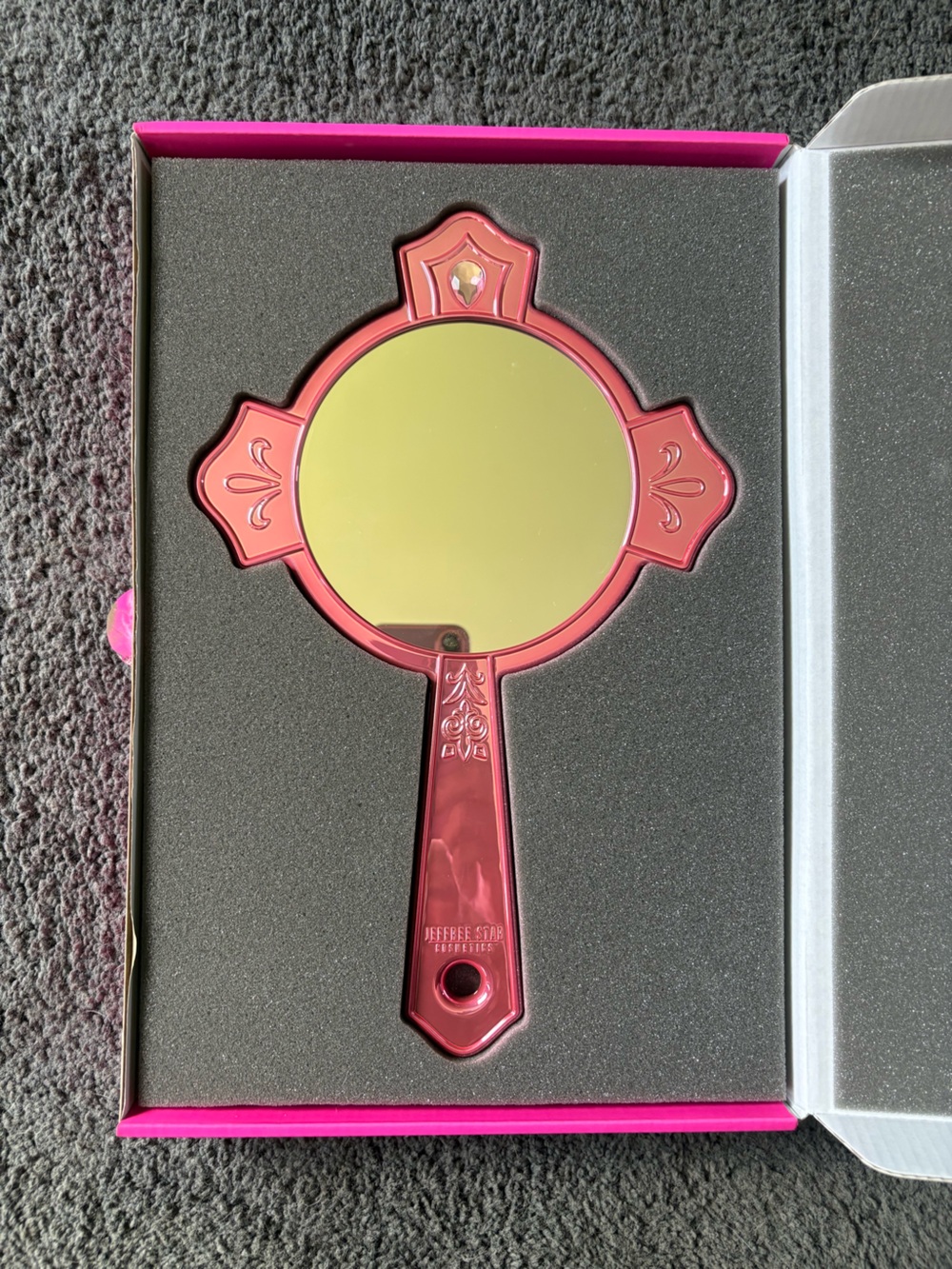 NIB Jeffree Star Pink Religion Pink Chrome Finish Cross Hand Mirro - Picture 2 of 4